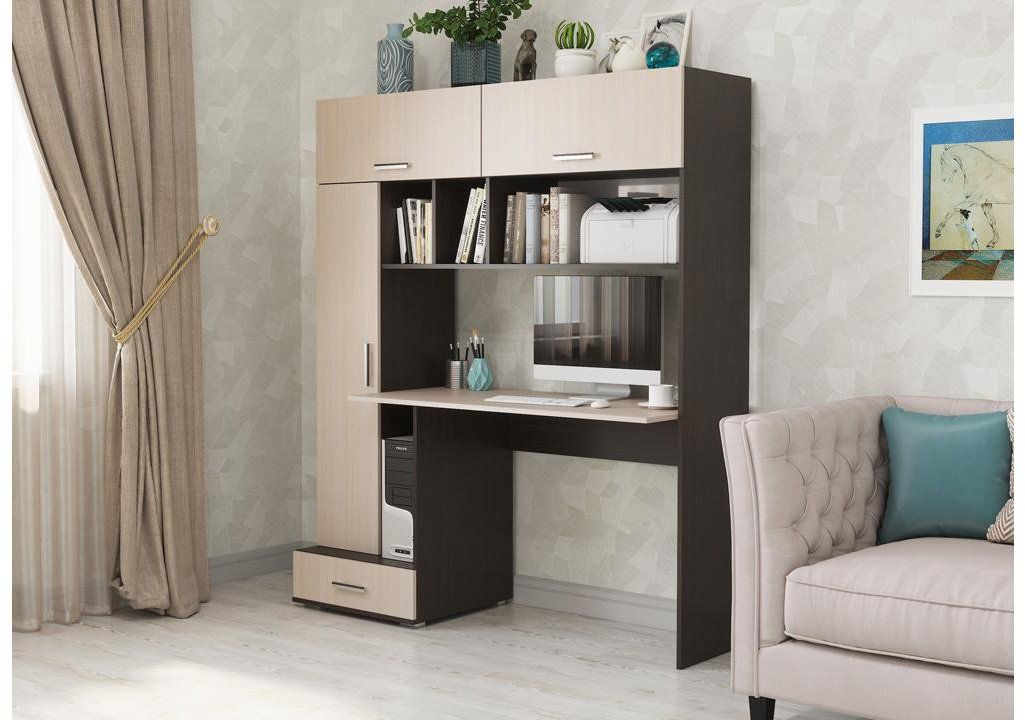 Стол компьютерный с надстройкой DOMA PKS-1, 150х57x180 см, коричневый, бежевый купить,NaN