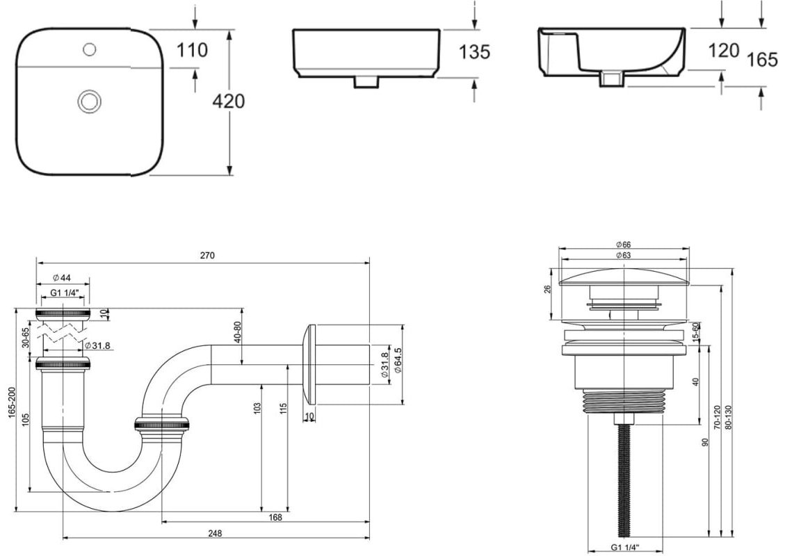Раковина Lavinia Boho Bathroom Sink 21520272 накладная квадратная 42, санфарфор купить,NaN