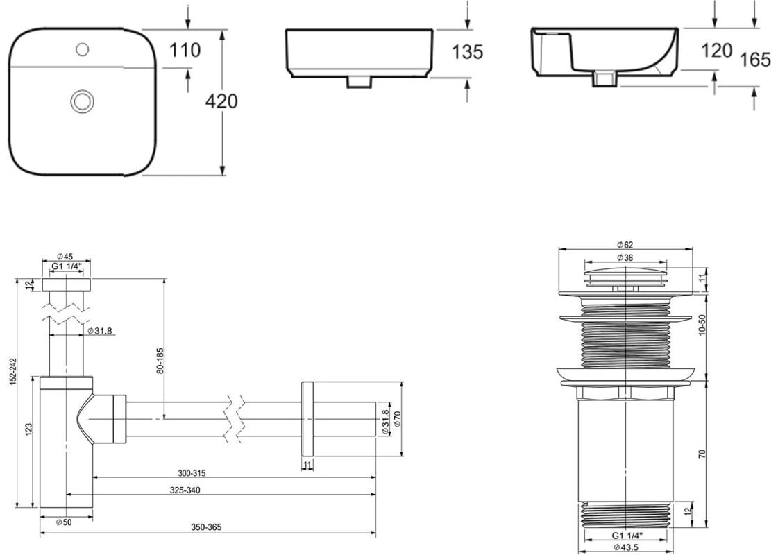Раковина Lavinia Boho Bathroom Sink 21520277 накладная квадратная 42, санфарфор