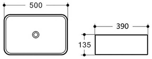 Раковина Comforty T-Y9378MDH накладная прямоугольная 50, санфарфор