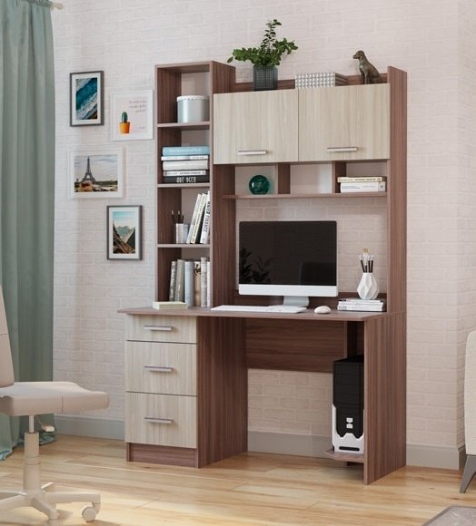 Стол компьютерный с надстройкой DOMA PKS-5, 125х60x196.8 см, бежевый, светло-коричневый
