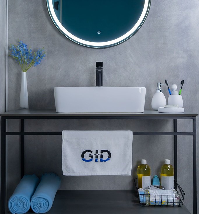 Раковина GID-ceramic N9091 накладная прямоугольная 37, керамика