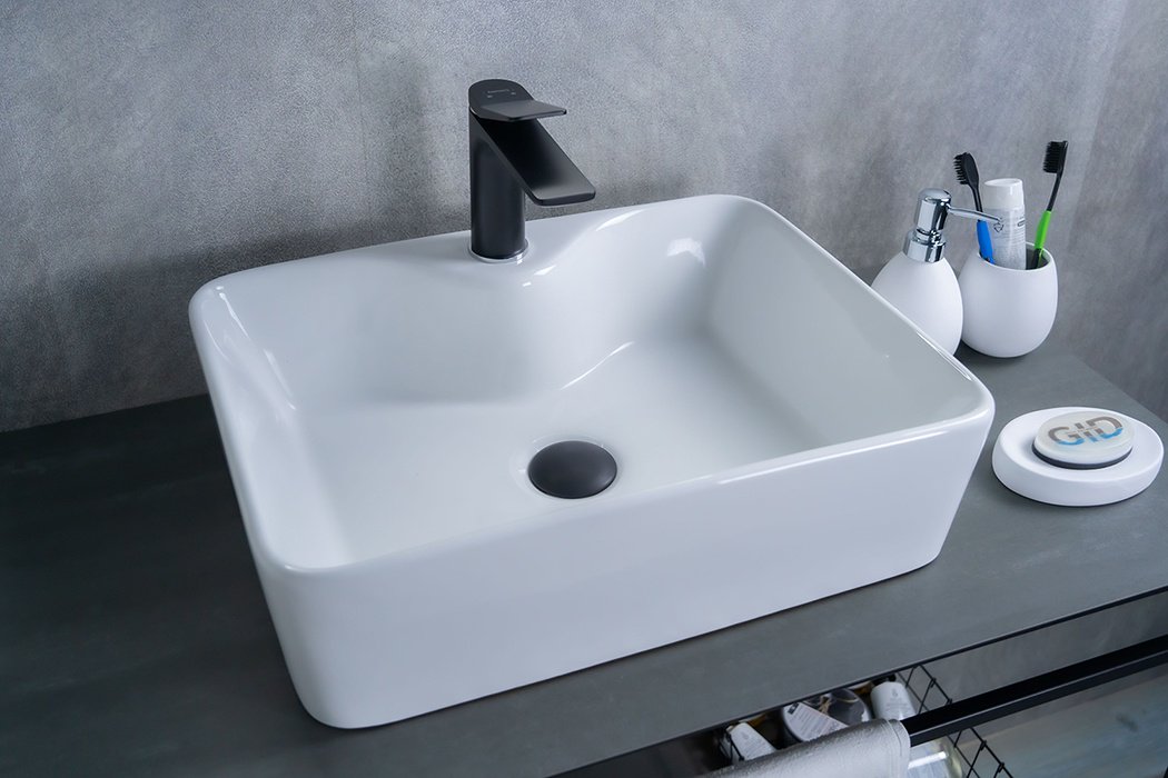 Раковина GID-ceramic N9091 накладная прямоугольная 37, керамика