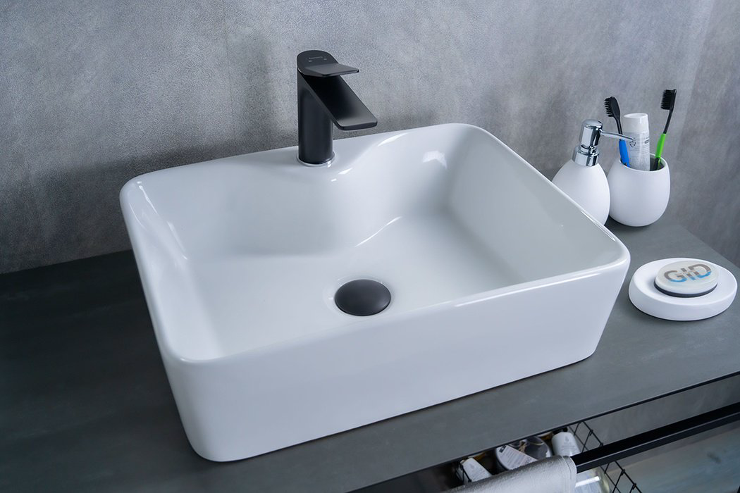 Раковина GID-ceramic N9091 накладная прямоугольная 37, керамика купить,54426