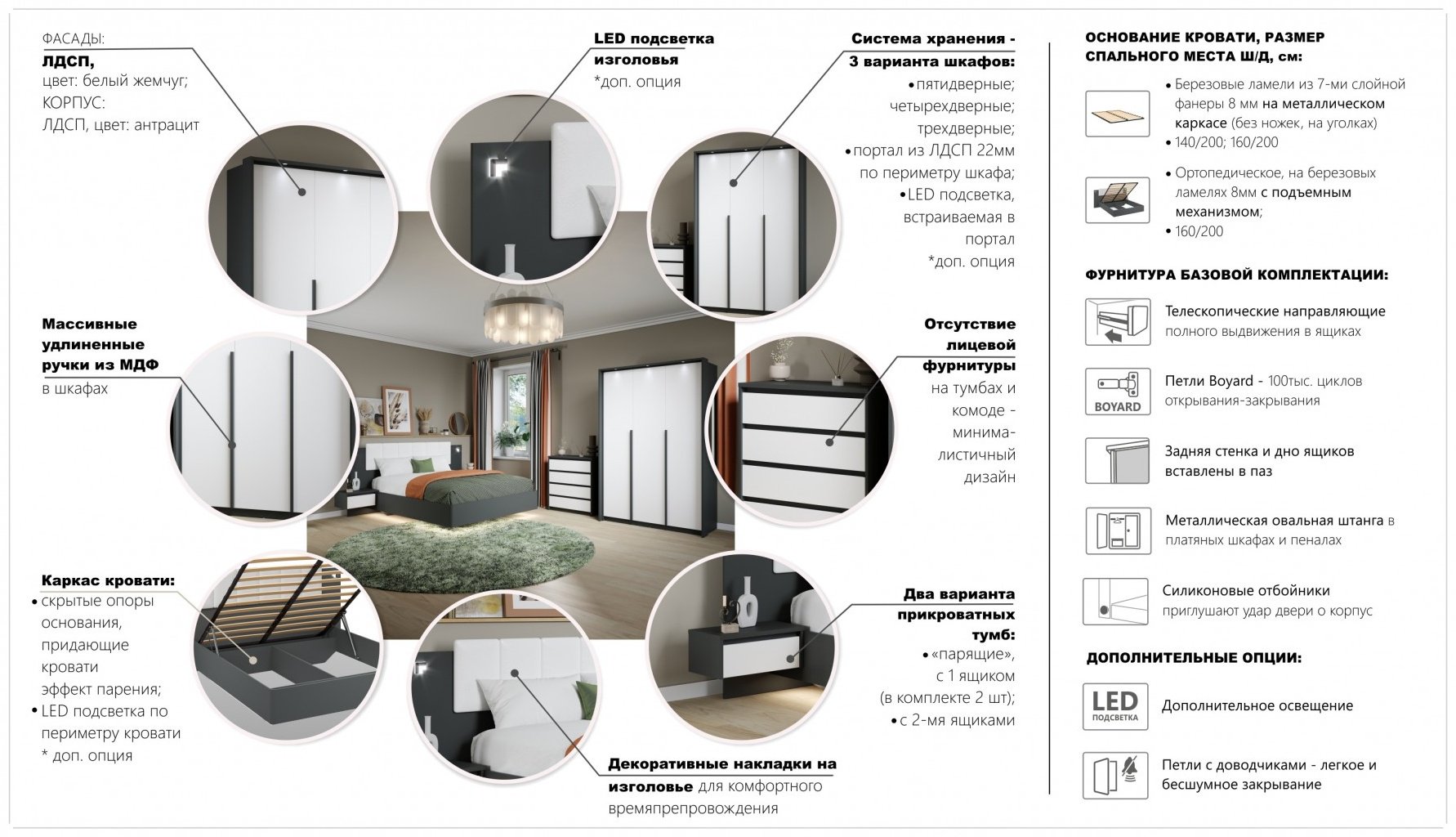 Кровать Doma DJL 160x200см с матрасом белый/темно-серый купить,NaN
