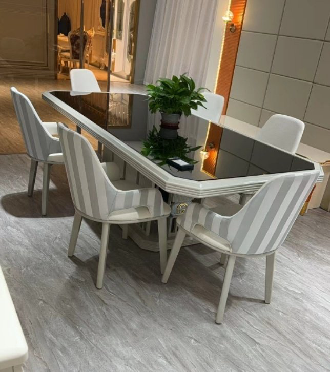 Комплект Home Collection Mirrow, стол 245х110 см + 8 стульев, белый, серый купить,NaN
