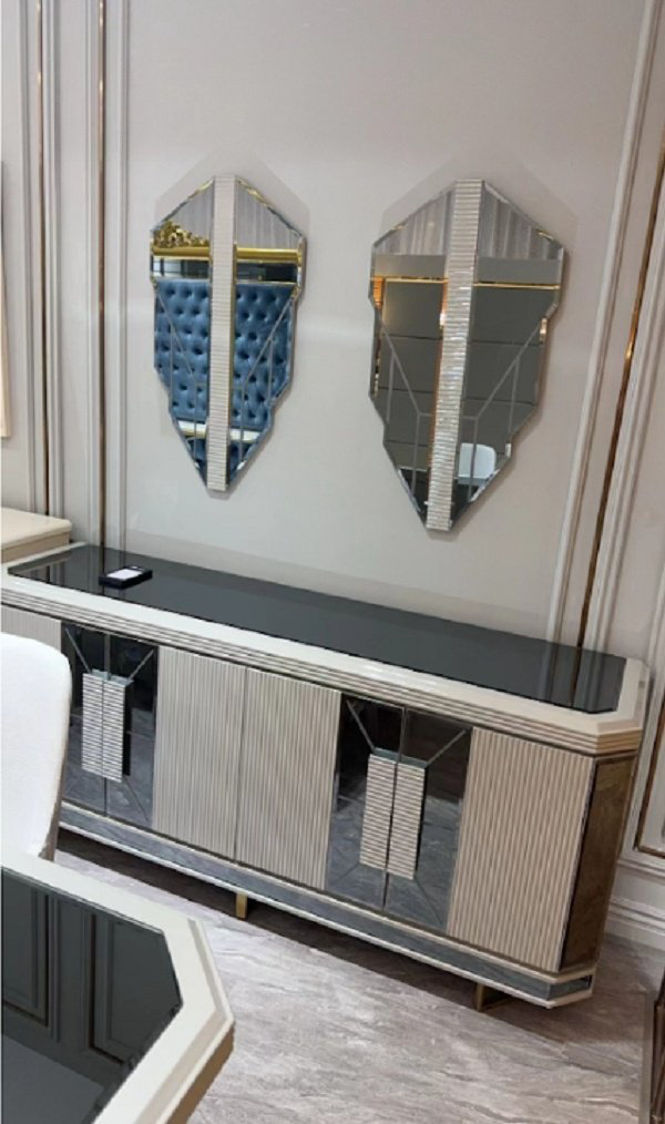 Комплект Home Collection Mirrow, стол 245х110 см + 8 стульев, белый, серый купить,NaN