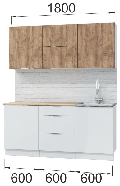 Кухонный гарнитур DOMA AS-LOFT, 180x210х60 см, ЛДСП, белый, светло-коричневый купить,NaN