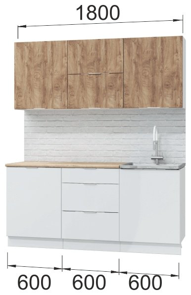 Кухонный гарнитур DOMA AS-LOFT, 180x210х60 см, ЛДСП, белый, светло-коричневый купить,NaN