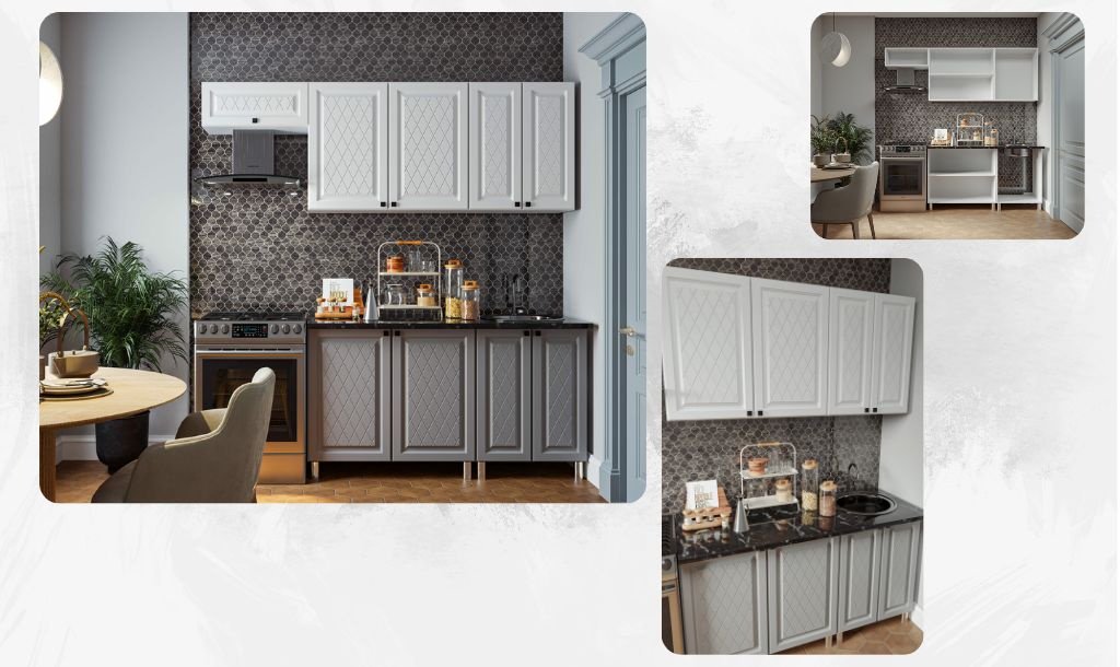 Кухонный гарнитур DOMA GARD-2.10, 210x215х60 см, ЛДСП, белый, светло серый купить,NaN