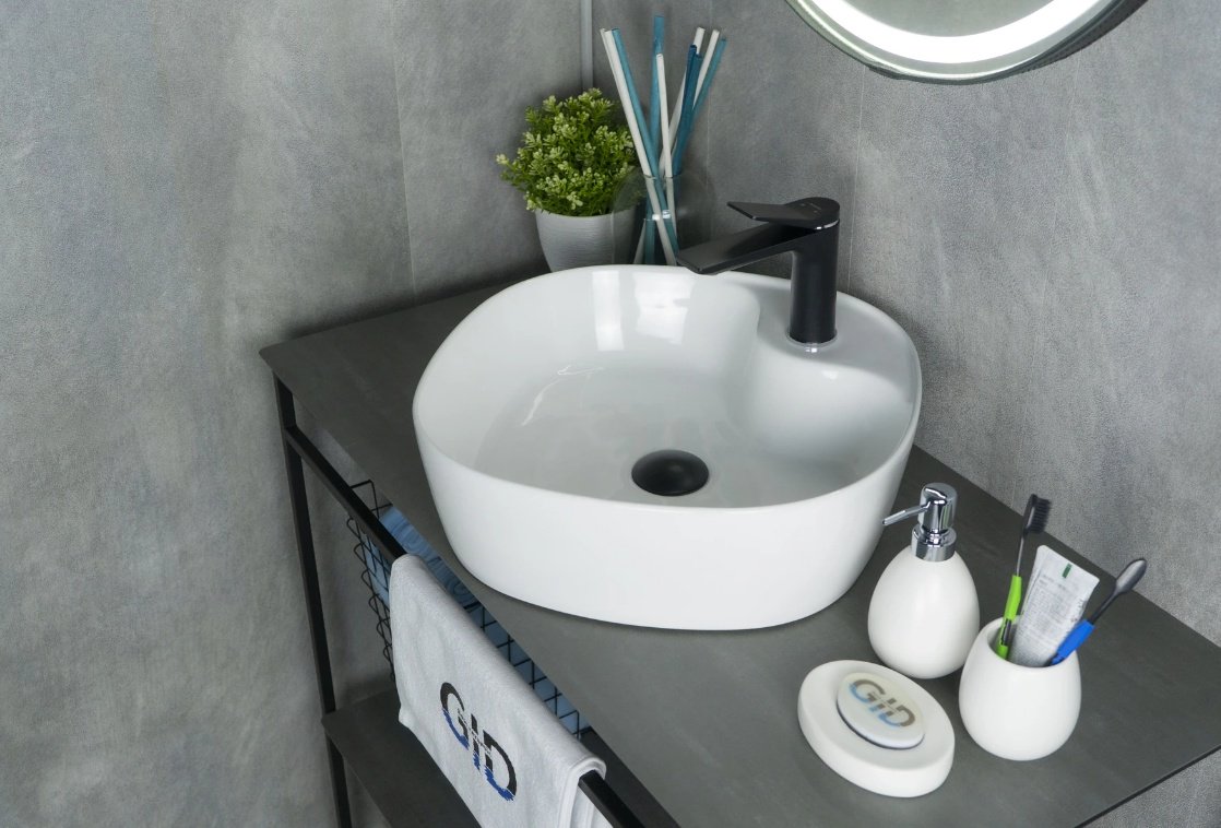 Раковина GID-ceramic N9442 накладная квадратная 44, керамика