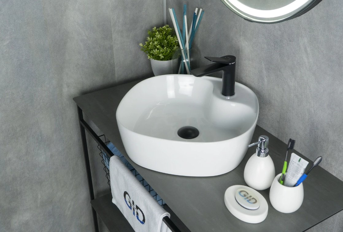 Раковина GID-ceramic N9442 накладная квадратная 44, керамика купить,63879