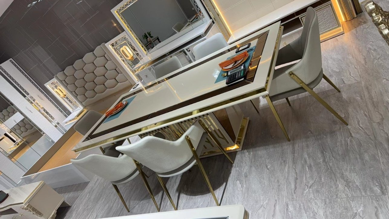 Комплект Home Collection Eclipse, стол 245х110 см + 8 стульев, бежевый, золотой купить,NaN