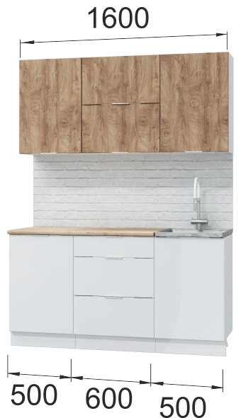 Кухонный гарнитур DOMA AS-LOFT, 160x210х60 см, ЛДСП, белый, светло-коричневый купить,NaN