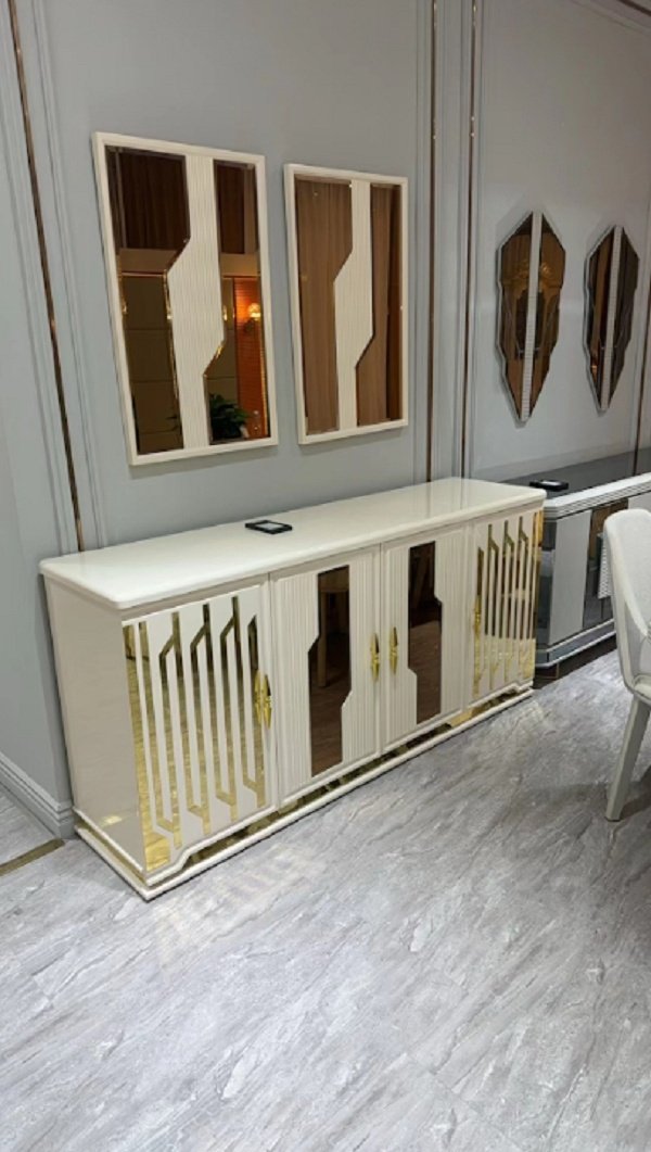 Комплект Home Collection Eclipse, стол 245х110 см + 8 стульев, бежевый, золотой купить,NaN