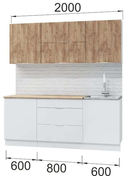 Кухонный гарнитур DOMA AS-LOFT, 200x210х60 см, ЛДСП, белый, светло-коричневый купить,NaN