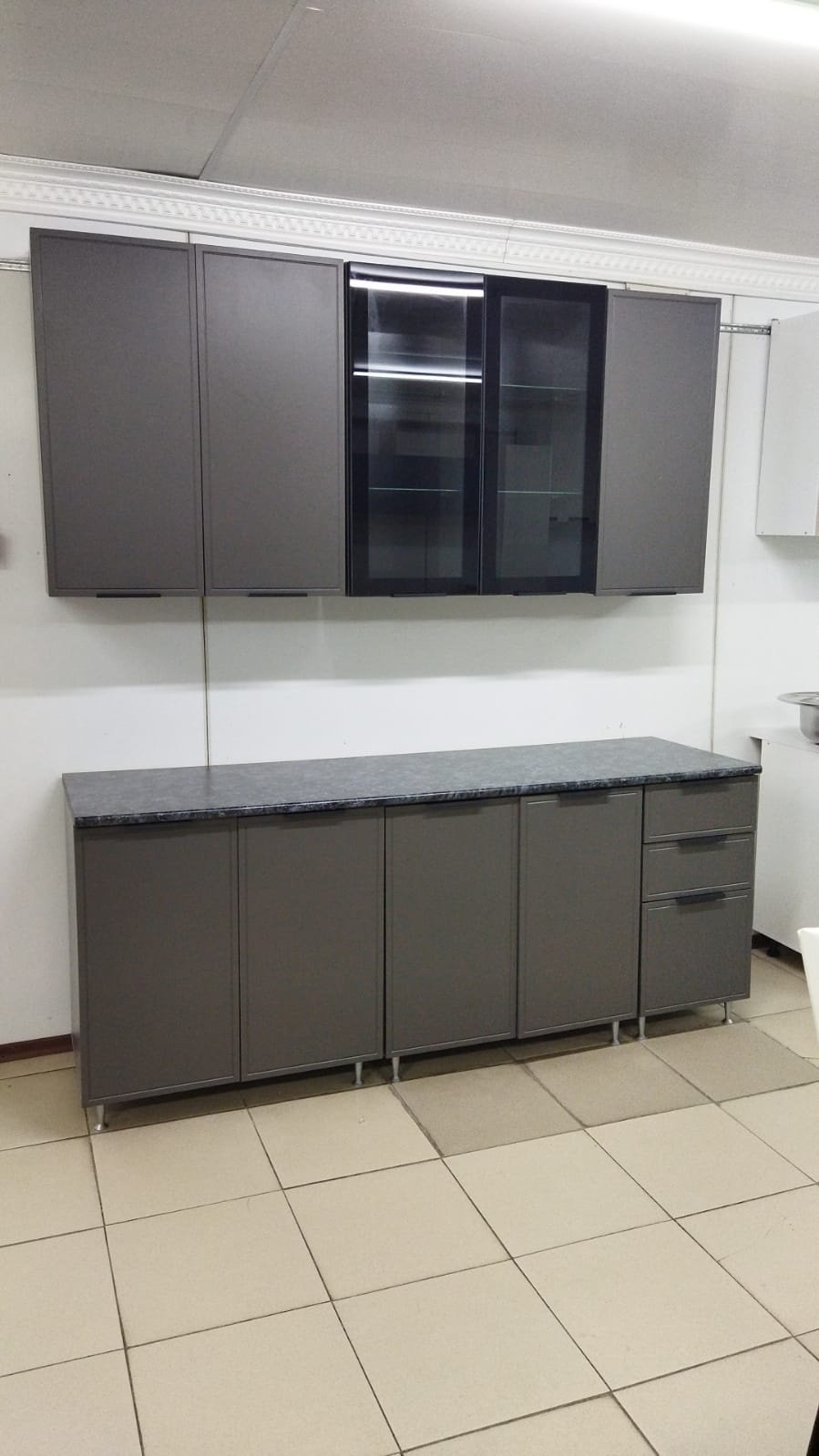 Кухонный гарнитур DOMA Кухонный гарнитур прямой N-200+подсветка, 200x234х60 см, ЛДСП, серый, графит купить,NaN