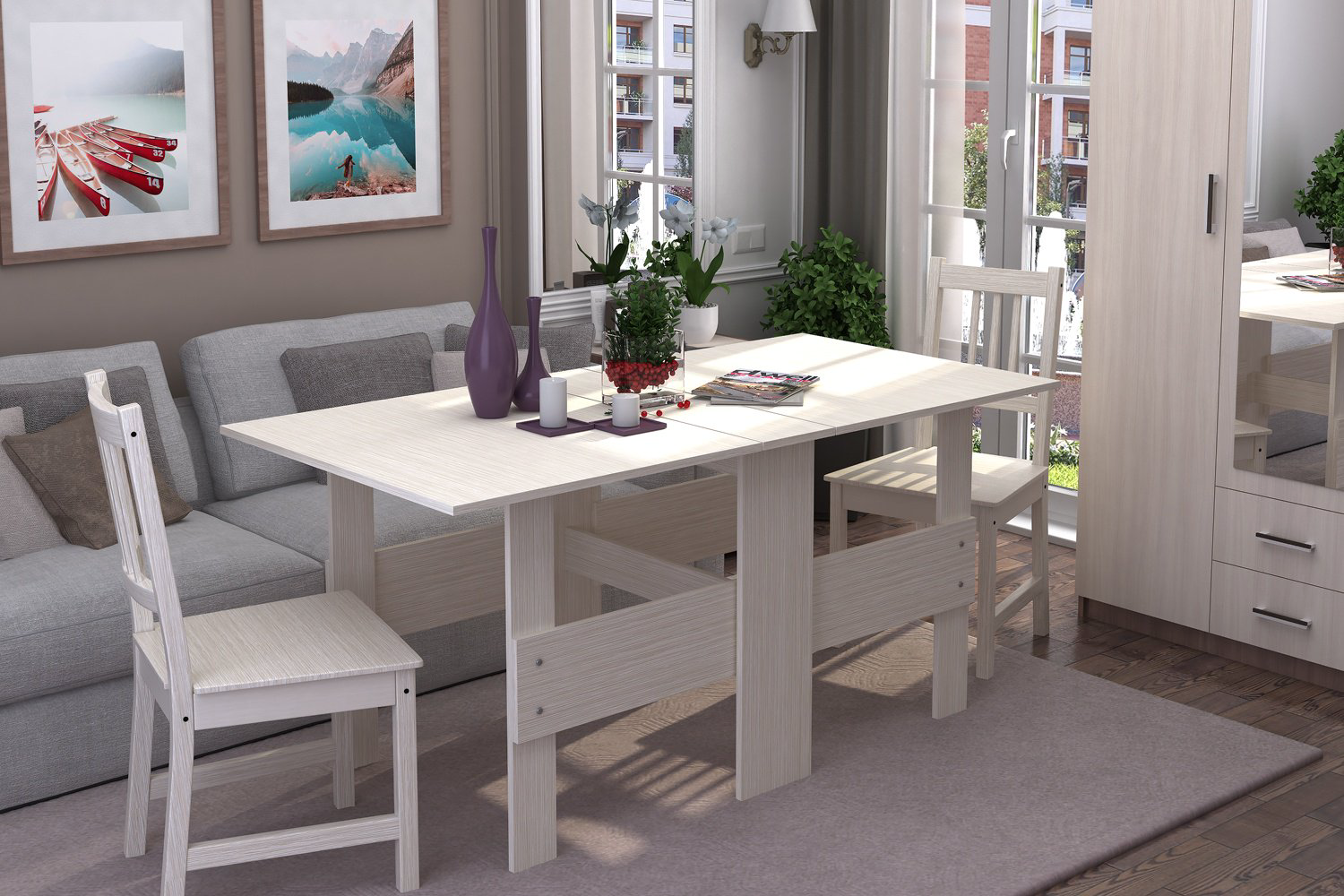 Стол-книжка DOMA Standart 2, 160х80x75 см, ЛДСП, белый, бежевый купить,NaN