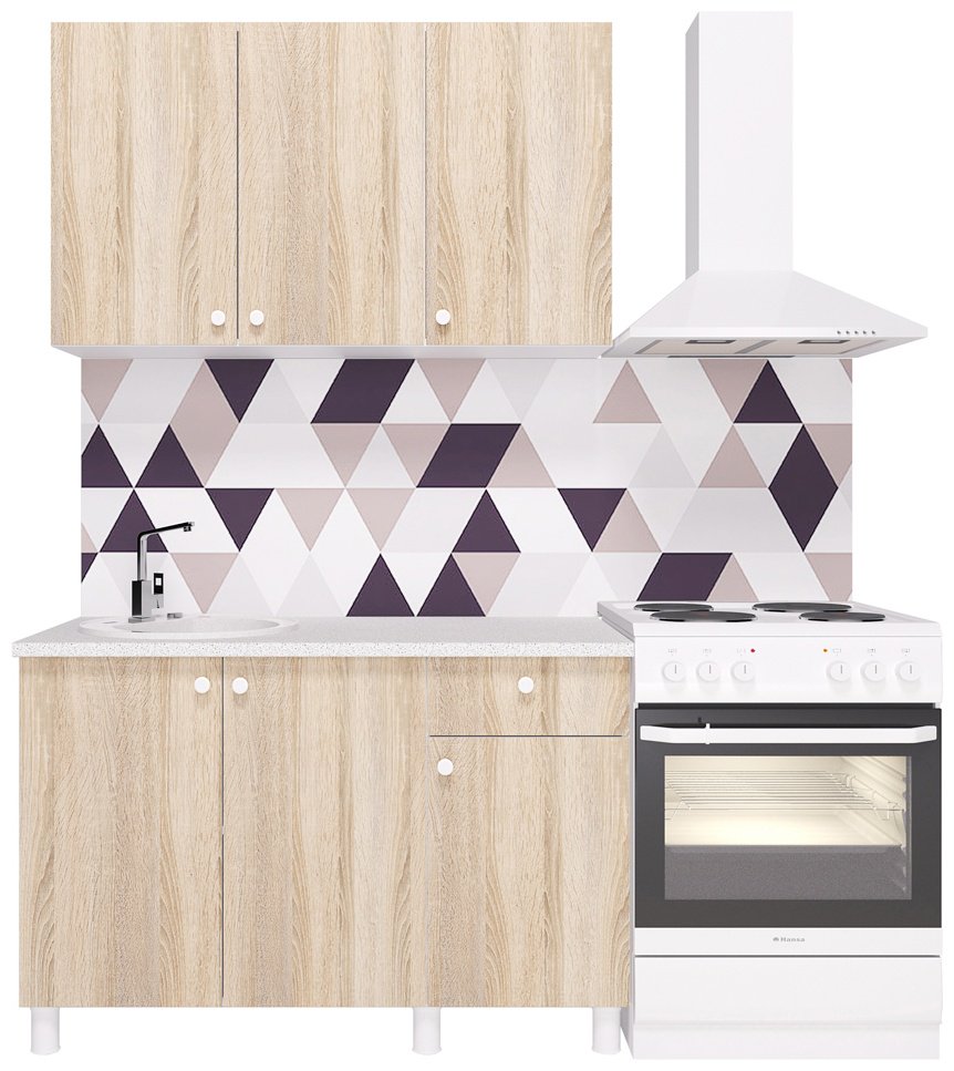 Кухонный гарнитур DOMA P-120, 120x210х60 см, ЛДСП, белый, светло-коричневый купить,NaN