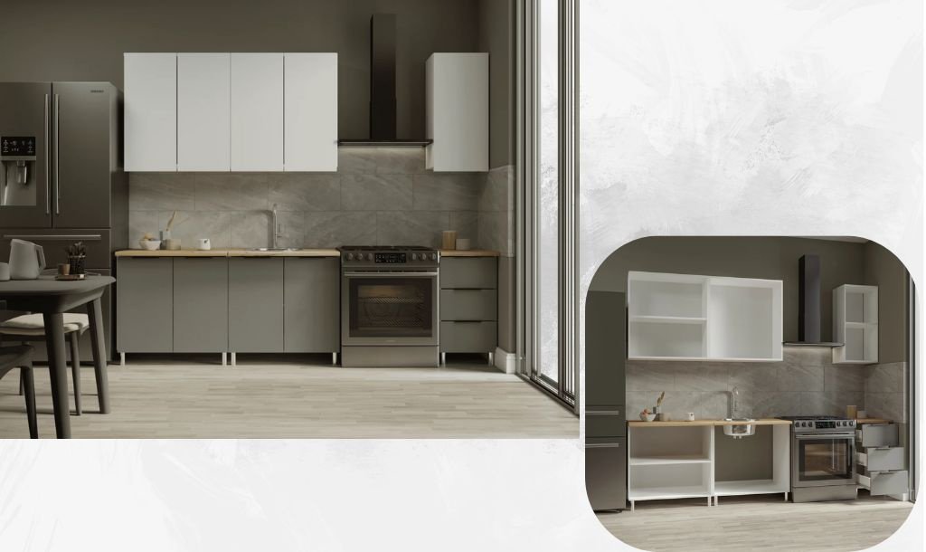 Кухонный гарнитур DOMA EL-LOFT, 200x235х60 см, ЛДСП, белый, серый купить,NaN