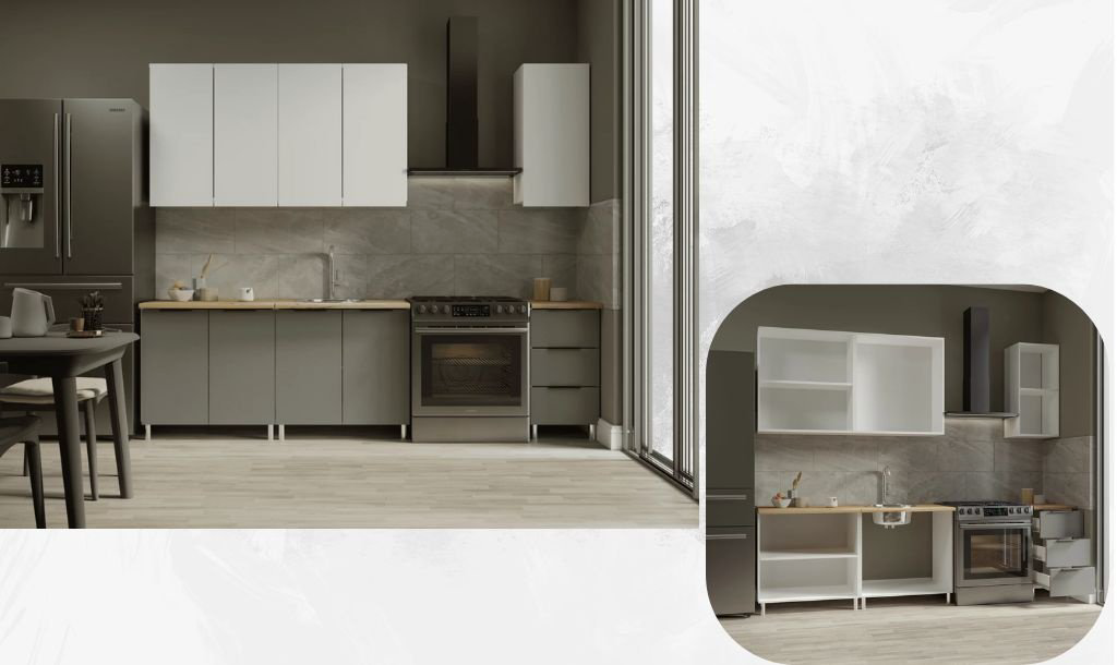 Кухонный гарнитур DOMA EL-LOFT, 200x235х60 см, ЛДСП, белый, серый купить,NaN