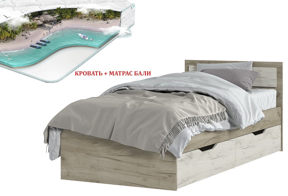 Кровать Doma Garmonia-Lite Бали 90x200см с матрасом белый/светло-серый купить,NaN