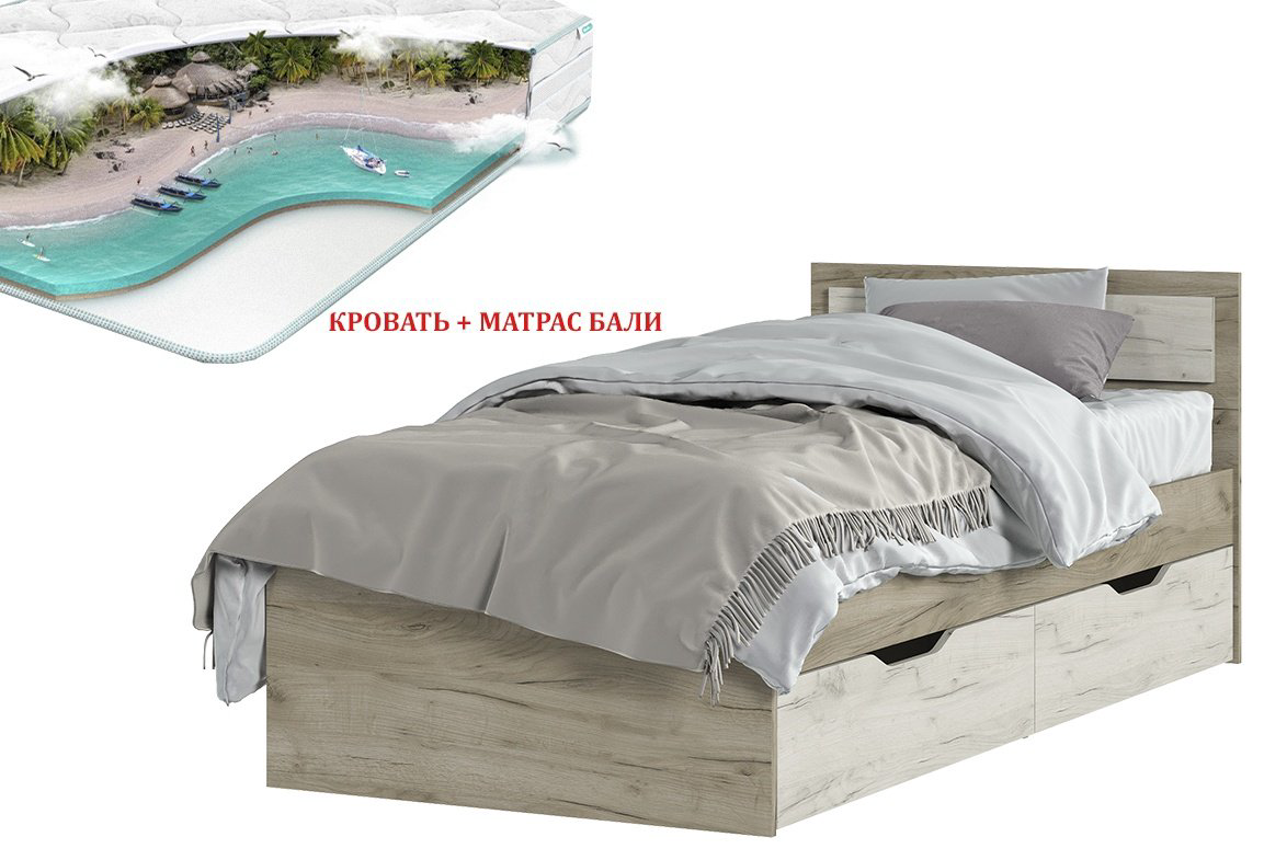 Кровать Doma Garmonia-Lite Бали 90x200см с матрасом белый/светло-серый купить,NaN