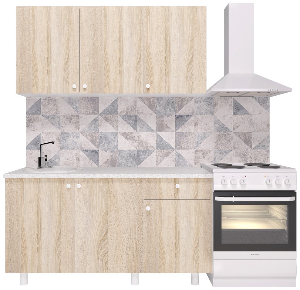 Кухонный гарнитур DOMA P-150, 150x210х60 см, ЛДСП, белый, светло-коричневый купить,NaN