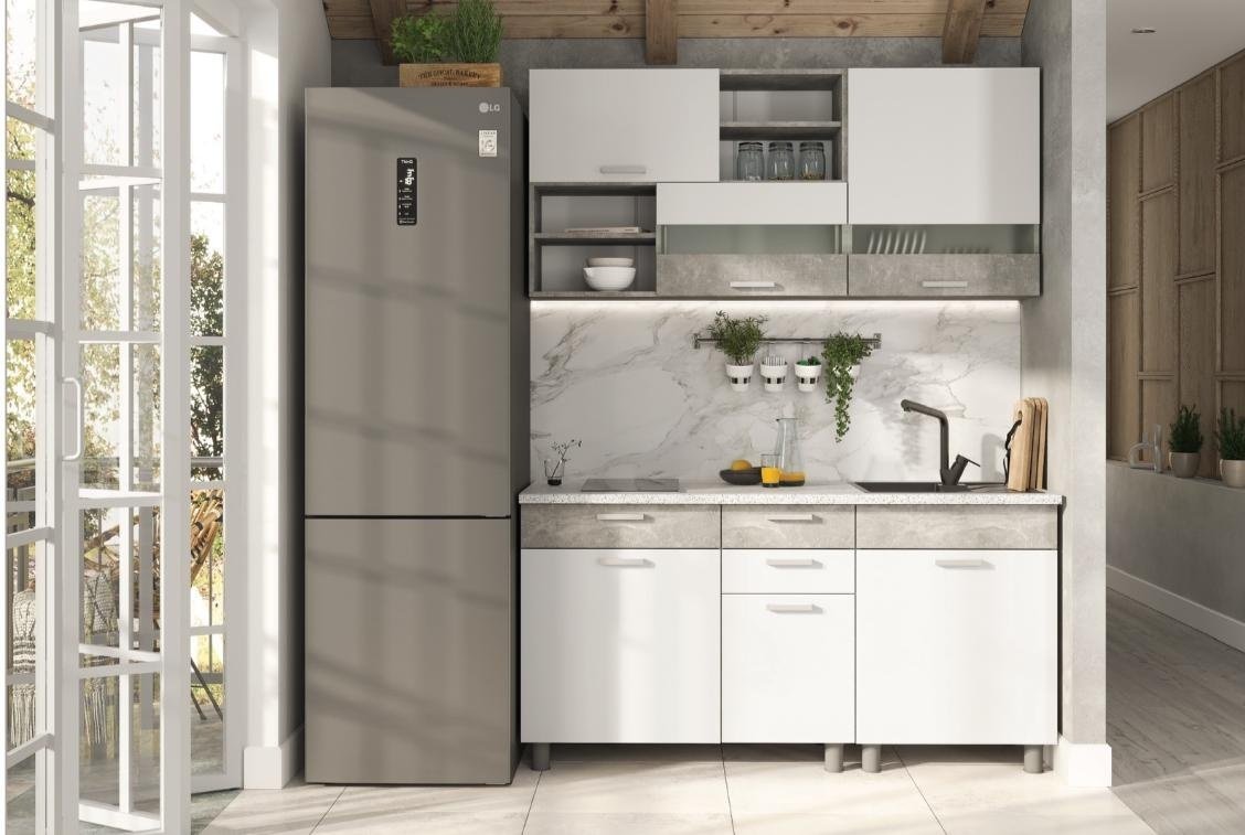 Кухонный гарнитур DOMA DEN 1.6, 160x220х60 см, ЛДСП, белый, светло серый купить,NaN
