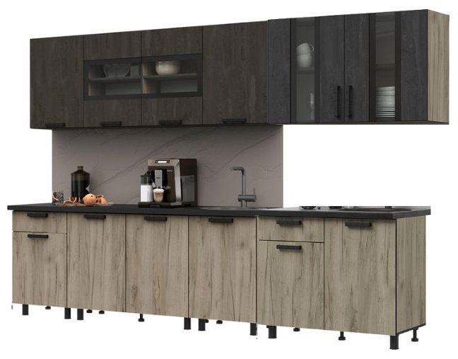 Кухонный гарнитур DOMA EDING 300, 300x220х60 см, ЛДСП, серый, коричневый купить,NaN