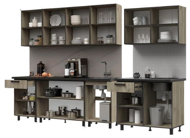 Кухонный гарнитур DOMA EDING 300, 300x220х60 см, ЛДСП, серый, коричневый купить,NaN