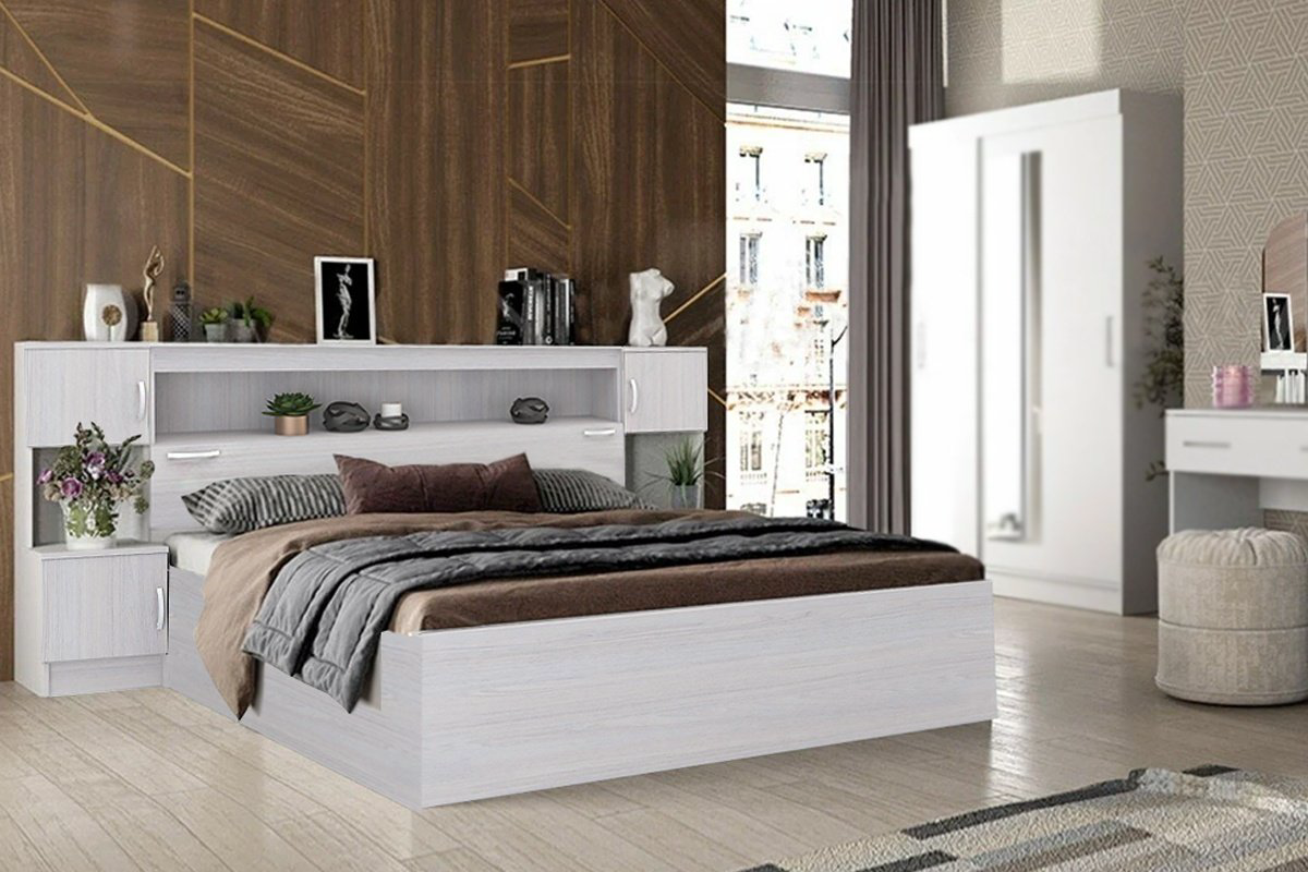 Кровать Doma BS 160x200см с матрасом светло-серая купить,NaN