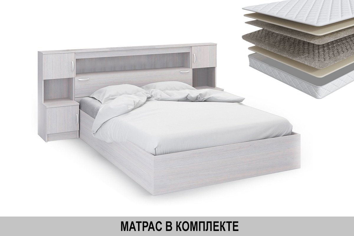 Кровать Doma BS 160x200см с матрасом светло-серая купить,NaN