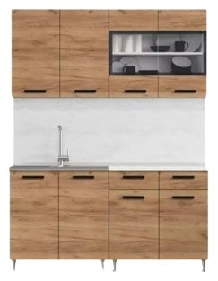 Кухонный гарнитур DOMA Rio, 160x200х60 см, ЛДСП, белый, коричневый купить,NaN