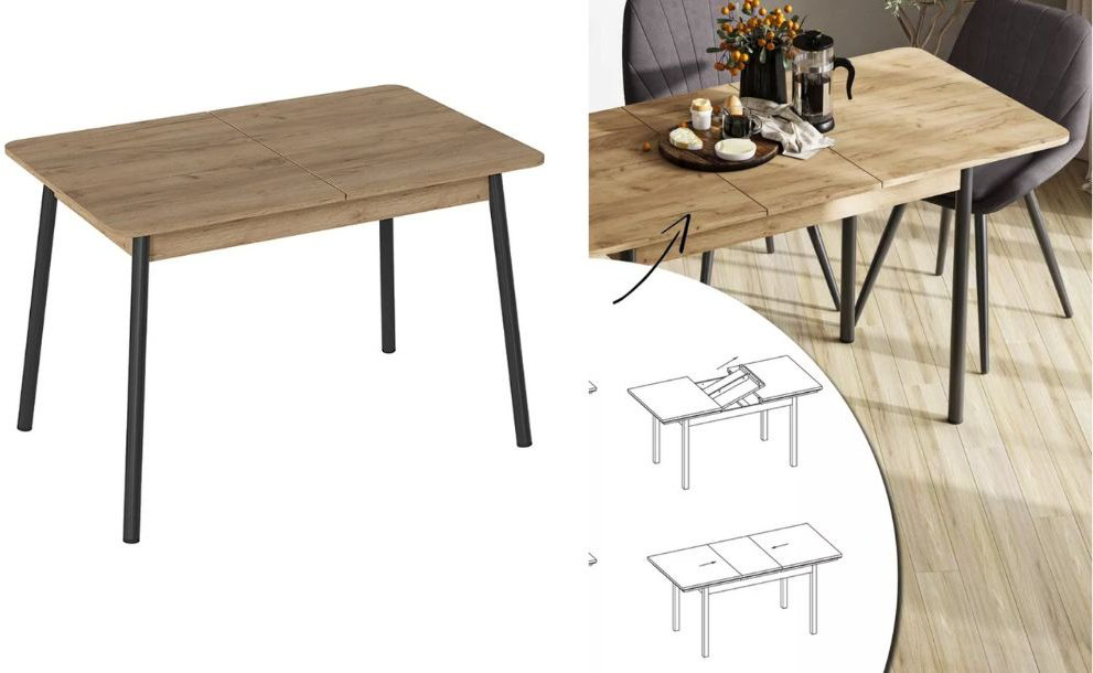 Раздвижной стол DOMA LI-LOFT, 110х70x77 см, ЛДСП, черный, коричневый купить,NaN