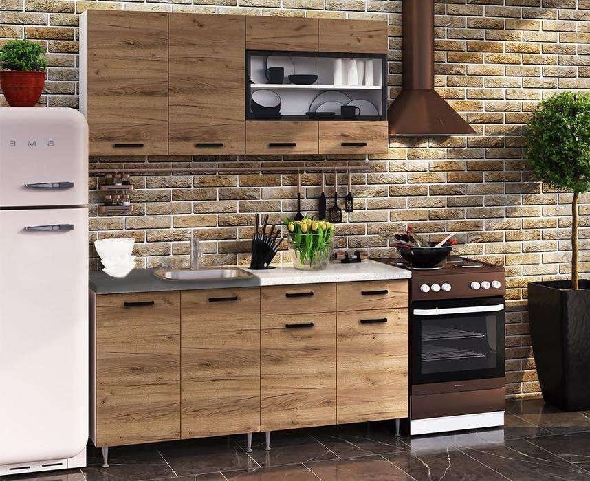 Кухонный гарнитур DOMA R-1.6М, 160x210х60 см, ЛДСП, белый, коричневый купить,NaN