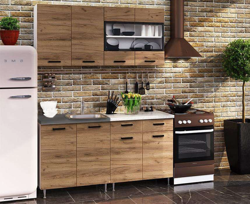 Кухонный гарнитур DOMA R-1.6М, 160x210х60 см, ЛДСП, белый, коричневый купить,NaN