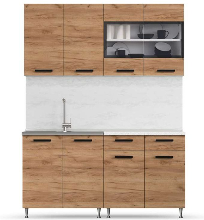 Кухонный гарнитур DOMA R-1.6М, 160x210х60 см, ЛДСП, белый, коричневый купить,NaN