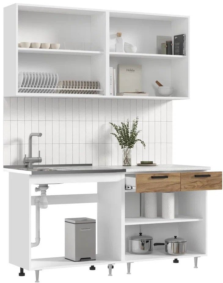 Кухонный гарнитур DOMA R-1.6М, 160x210х60 см, ЛДСП, белый, коричневый купить,NaN