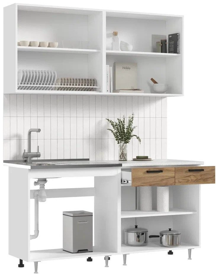 Кухонный гарнитур DOMA R-1.6М, 160x210х60 см, ЛДСП, белый, коричневый купить,NaN