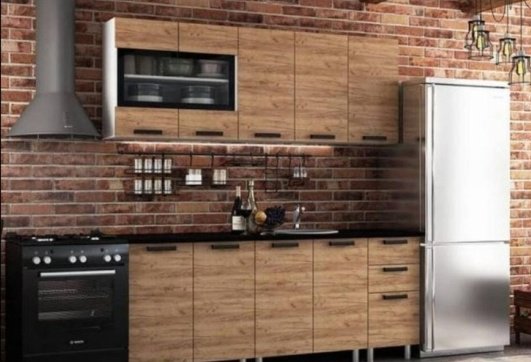 Кухонный гарнитур DOMA Kraft ENG, 200x200х60 см, ЛДСП, белый, коричневый купить,NaN