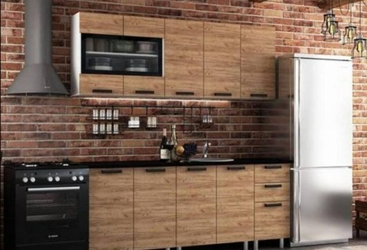 Кухонный гарнитур DOMA Kraft ENG, 200x200х60 см, ЛДСП, белый, коричневый купить,NaN