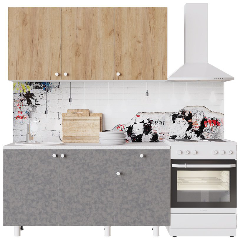 Кухонный гарнитур DOMA Point Lite, 150x220х60 см, ЛДСП, серый, светло-коричневый купить,NaN