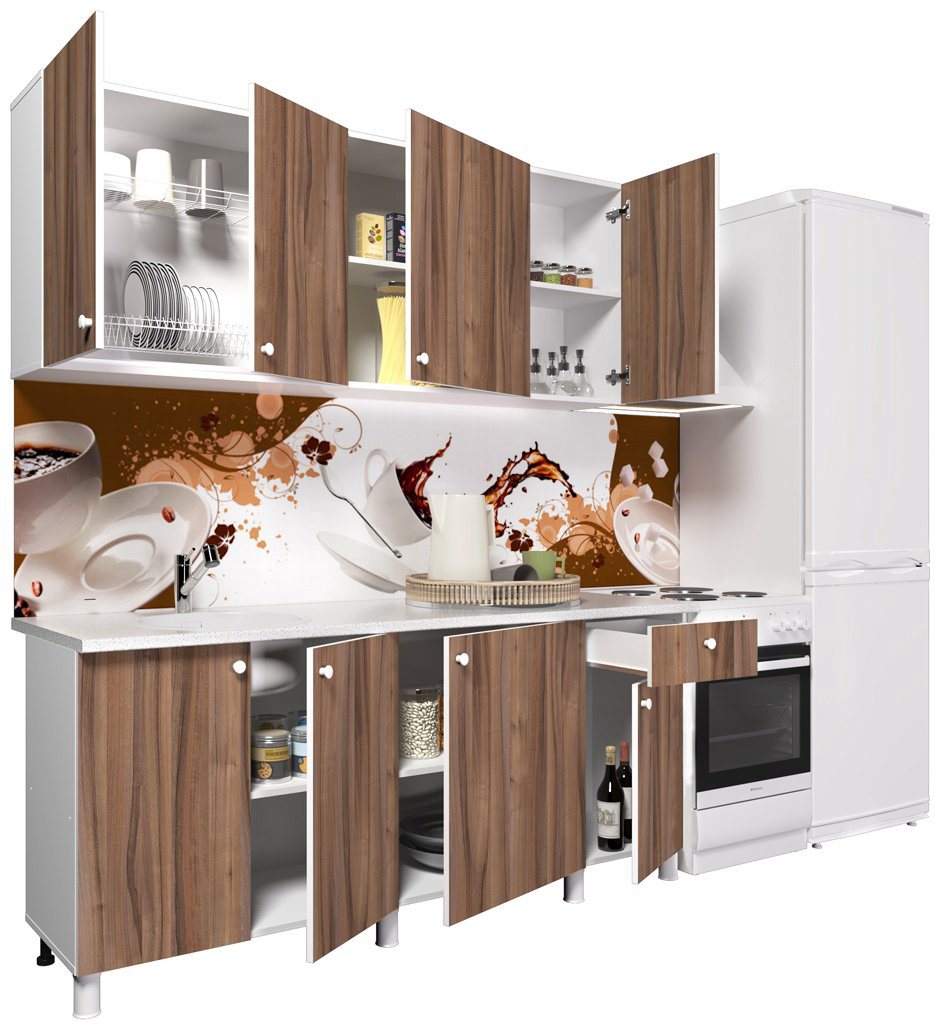 Кухонный гарнитур DOMA Point Lite, 180x220х60 см, ЛДСП, белый, коричневый купить,NaN