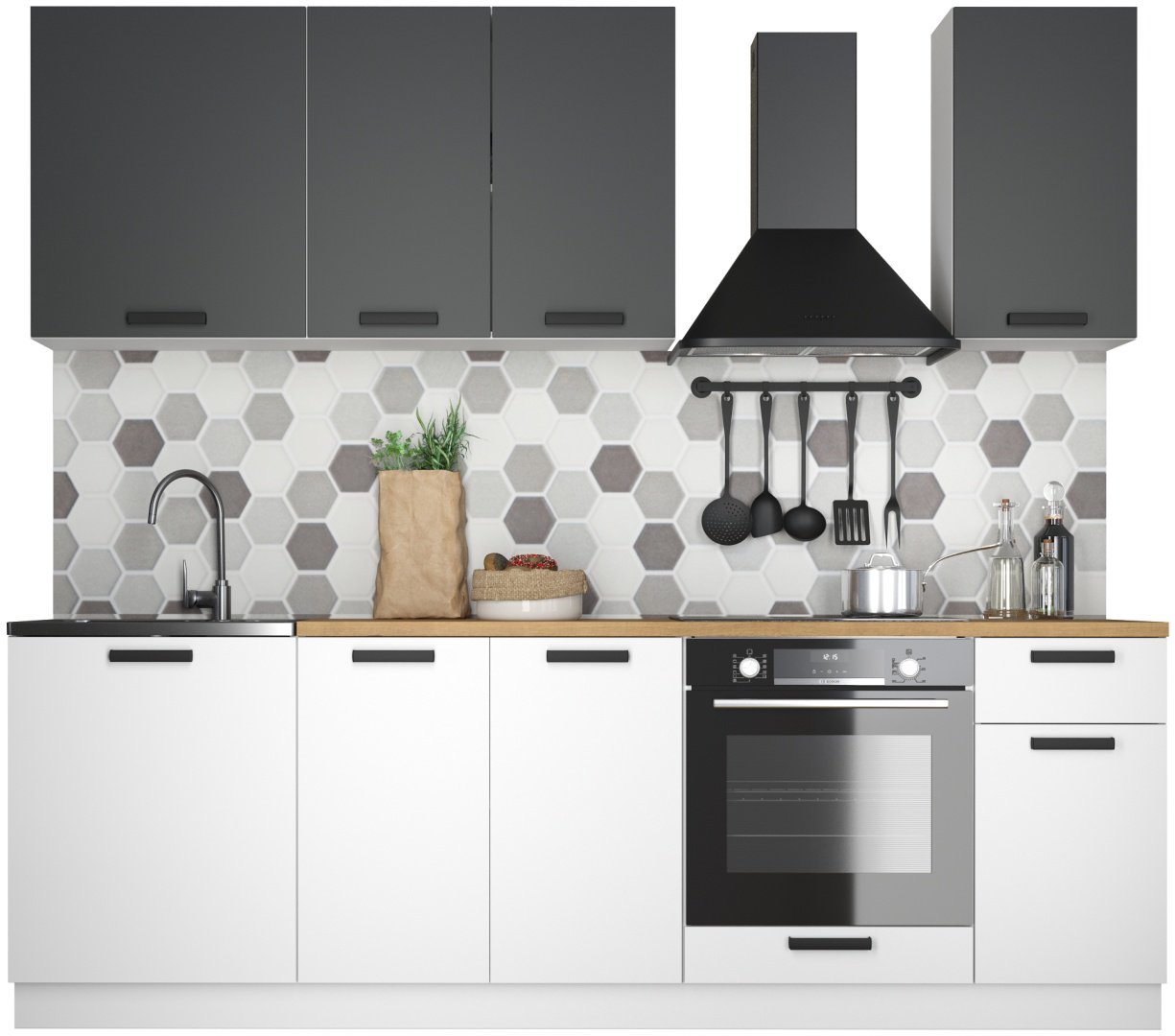 Кухонный гарнитур TURAN HOME Neo, 240x210х60 см, ЛДСП, черный, белый купить,NaN