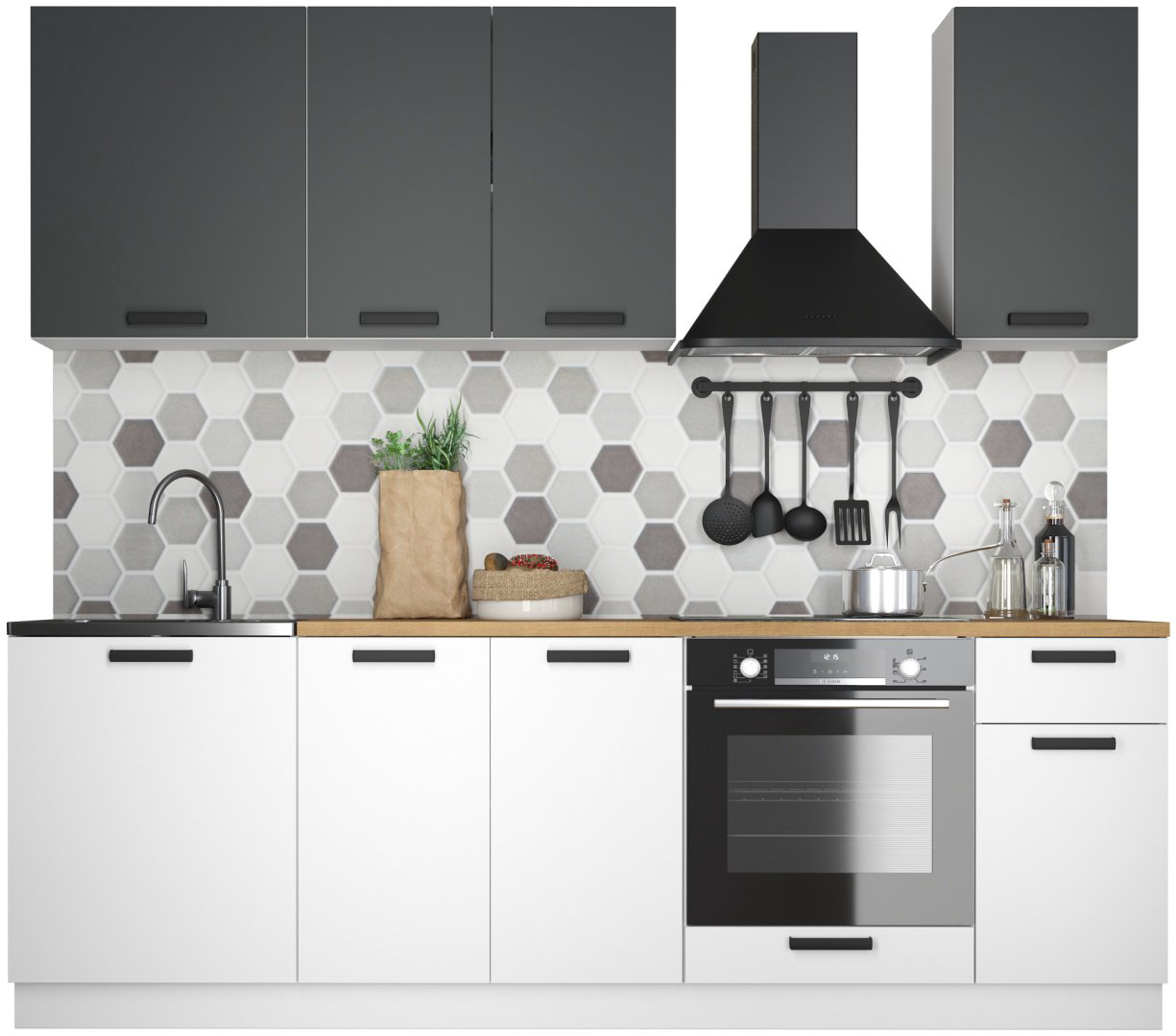 Кухонный гарнитур TURAN HOME Neo, 240x210х60 см, ЛДСП, черный, белый купить,NaN
