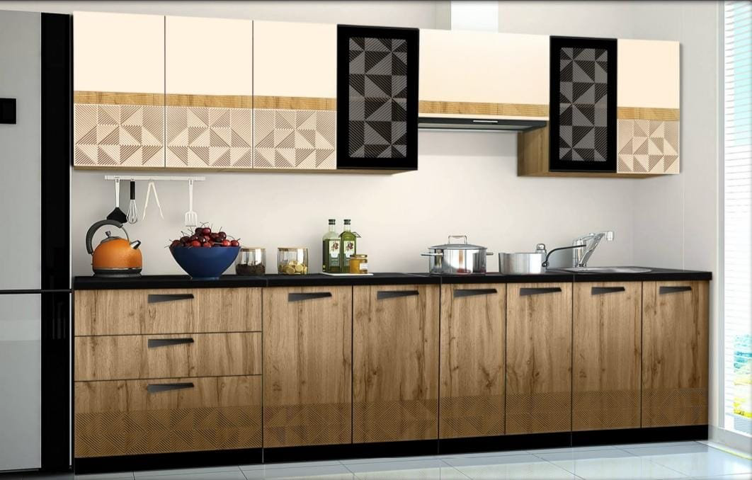 Кухонный гарнитур DOMA Veir, 300x215х60 см, ЛДСП, коричневый, бежевый купить,NaN