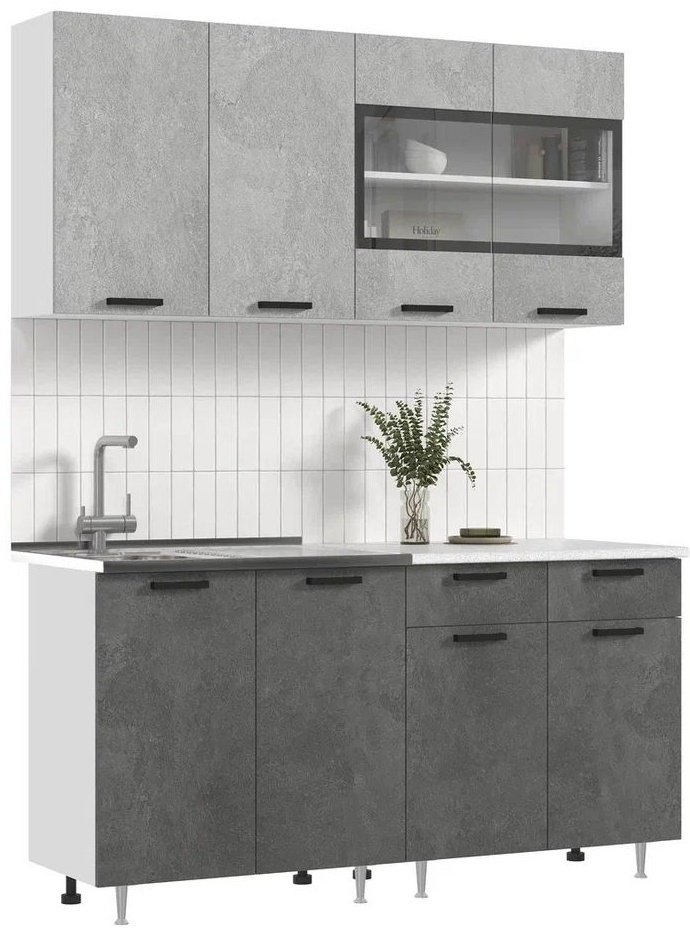 Кухонный гарнитур DOMA , 160x210х60 см, ЛДСП, светло серый, темно-серый купить,NaN