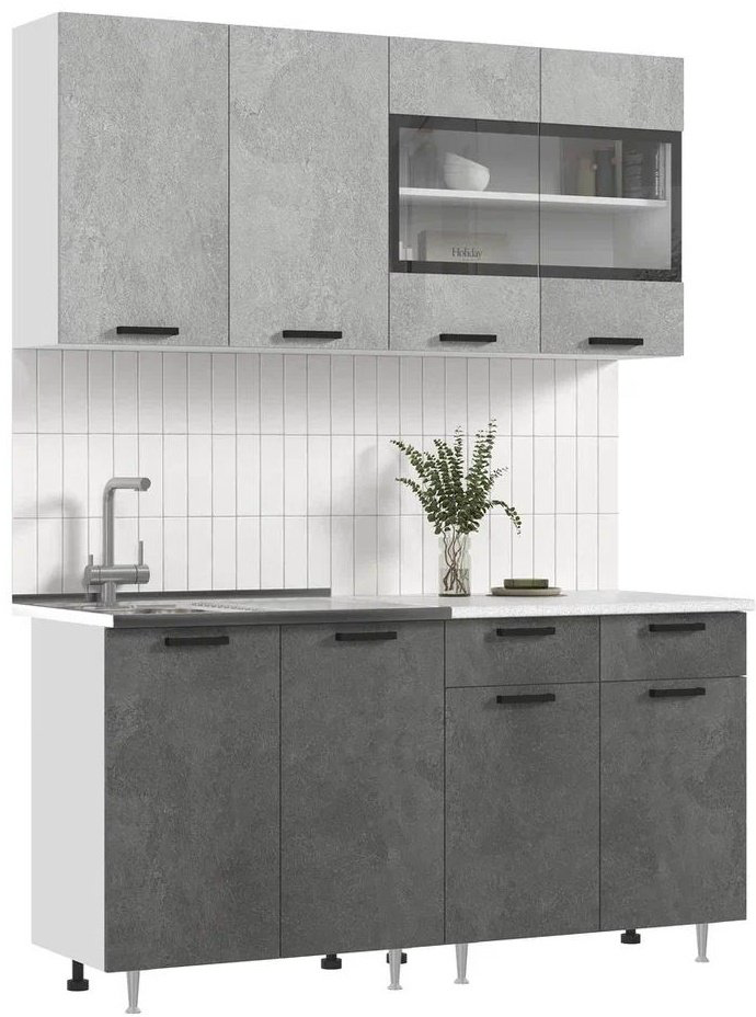 Кухонный гарнитур DOMA , 160x210х60 см, ЛДСП, светло серый, темно-серый купить,NaN