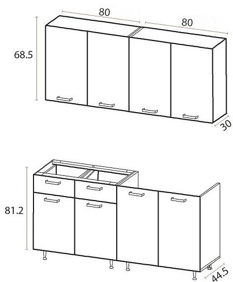 Кухонный гарнитур DOMA , 160x210х60 см, ЛДСП, светло серый, темно-серый купить,NaN